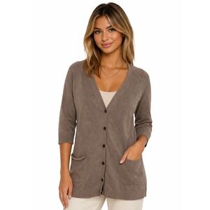 James Perse Cotton Steel Cardigan Sweater Taupe Beige Brown 2 M